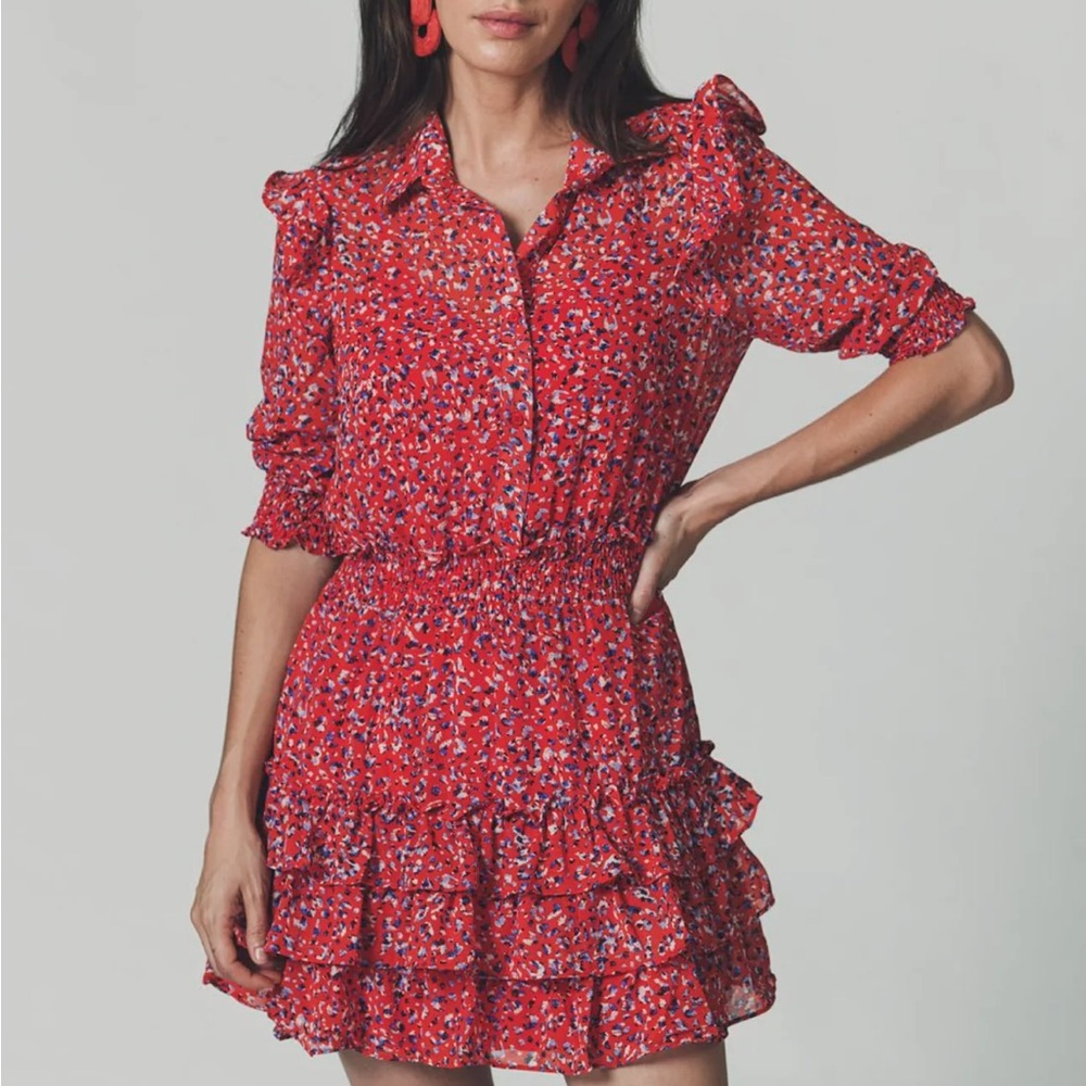 Tuckernuck Red Floral Ruffle Mini Dress